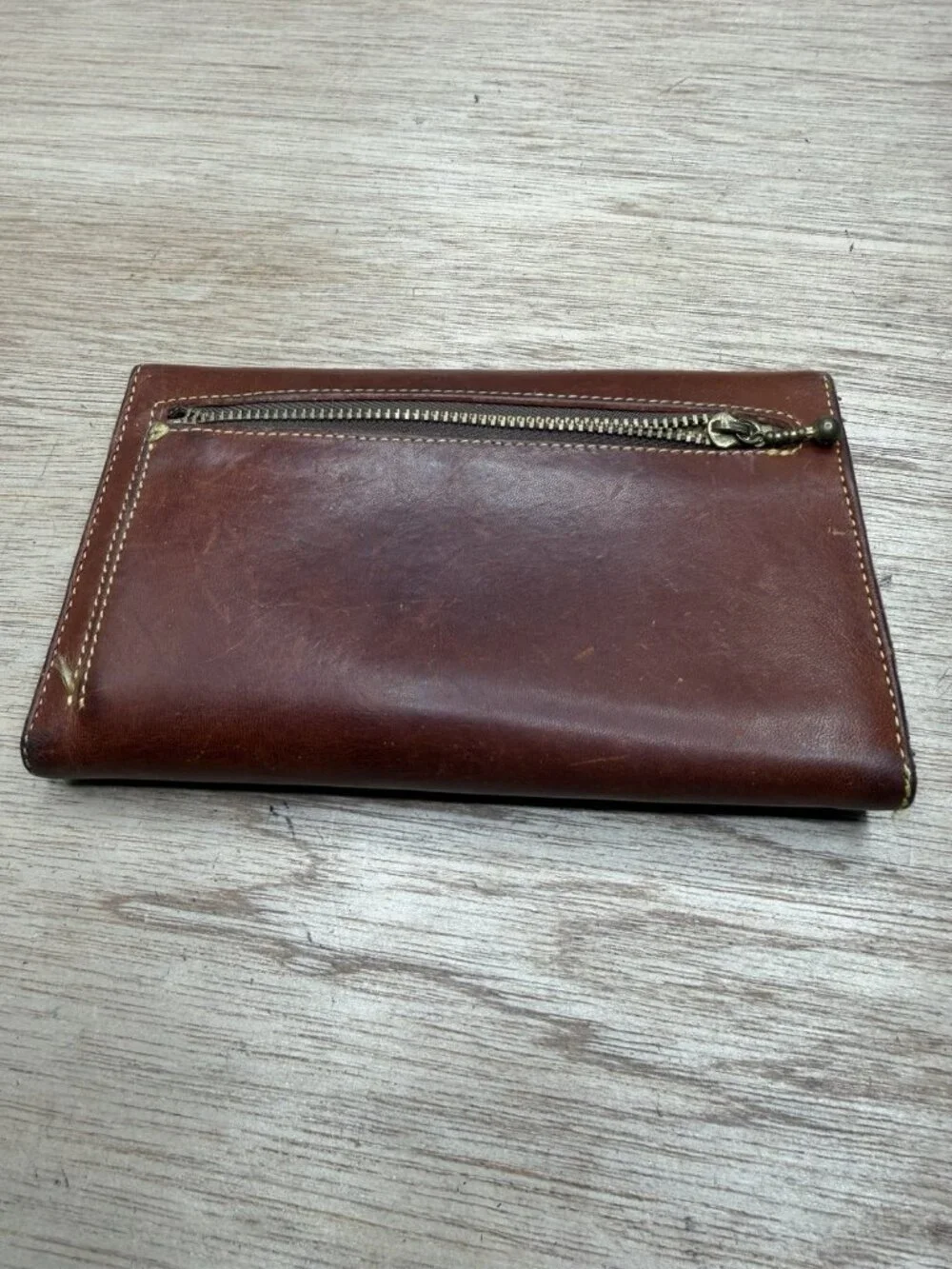 Vintage Eddie Bauer Leather Tri Fold Checkbook Wallet
